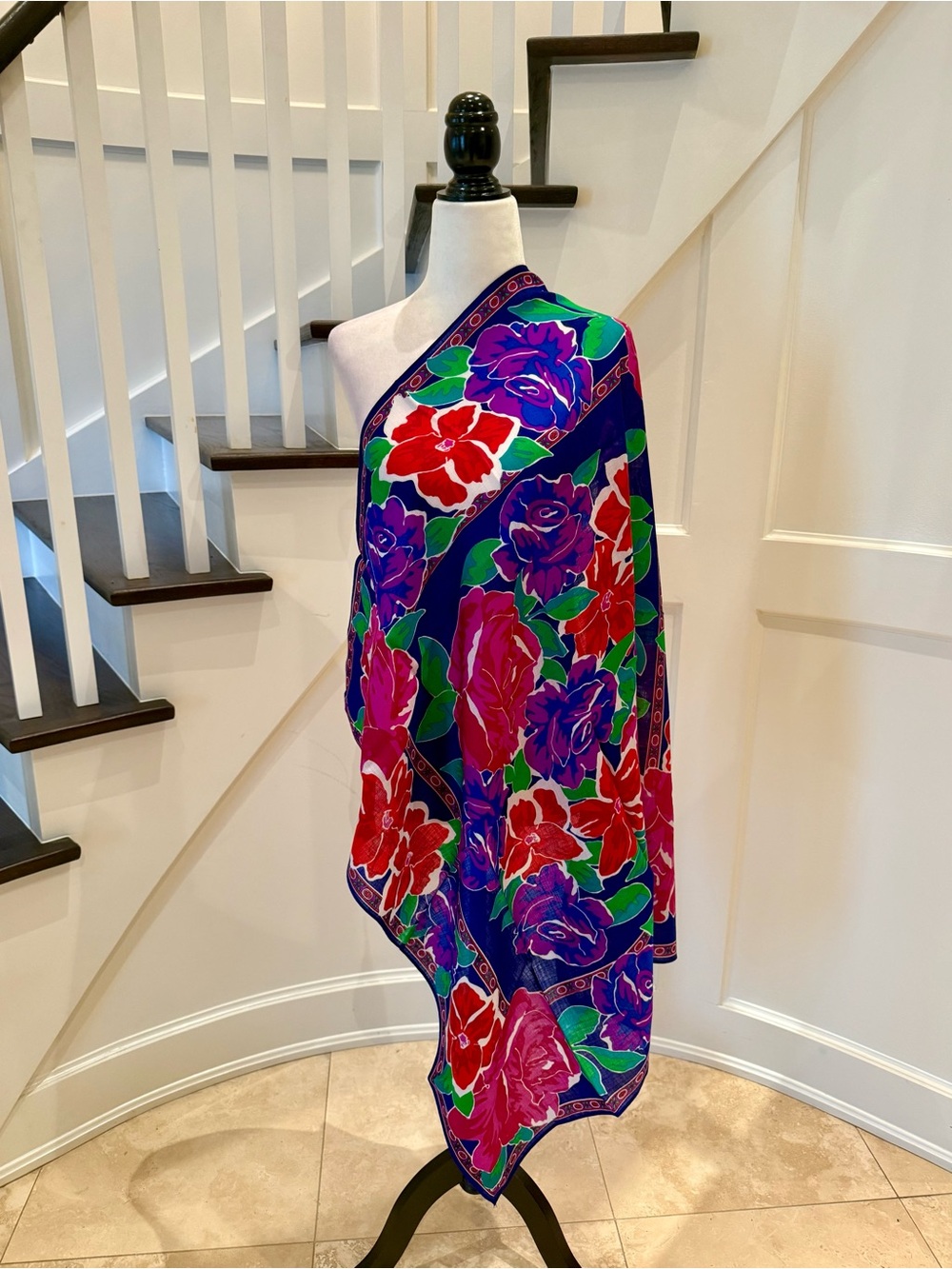 Floral Liz Claiborne Wool Scarf: Colorful Silky Headwrap, Neck Scarf